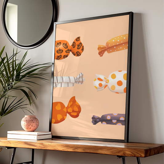 Halloween Candy Poster, Trick or Treat Wall Art, Spooky Sweet Print, Orange Halloween Decor
