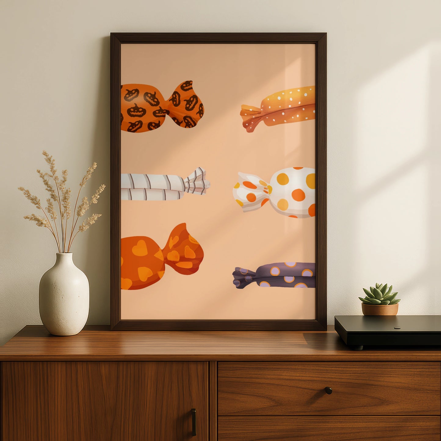 Halloween Candy Poster, Trick or Treat Wall Art, Spooky Sweet Print, Orange Halloween Decor