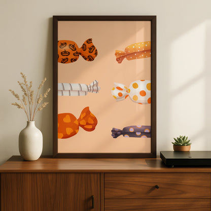 Halloween Candy Poster, Trick or Treat Wall Art, Spooky Sweet Print, Orange Halloween Decor