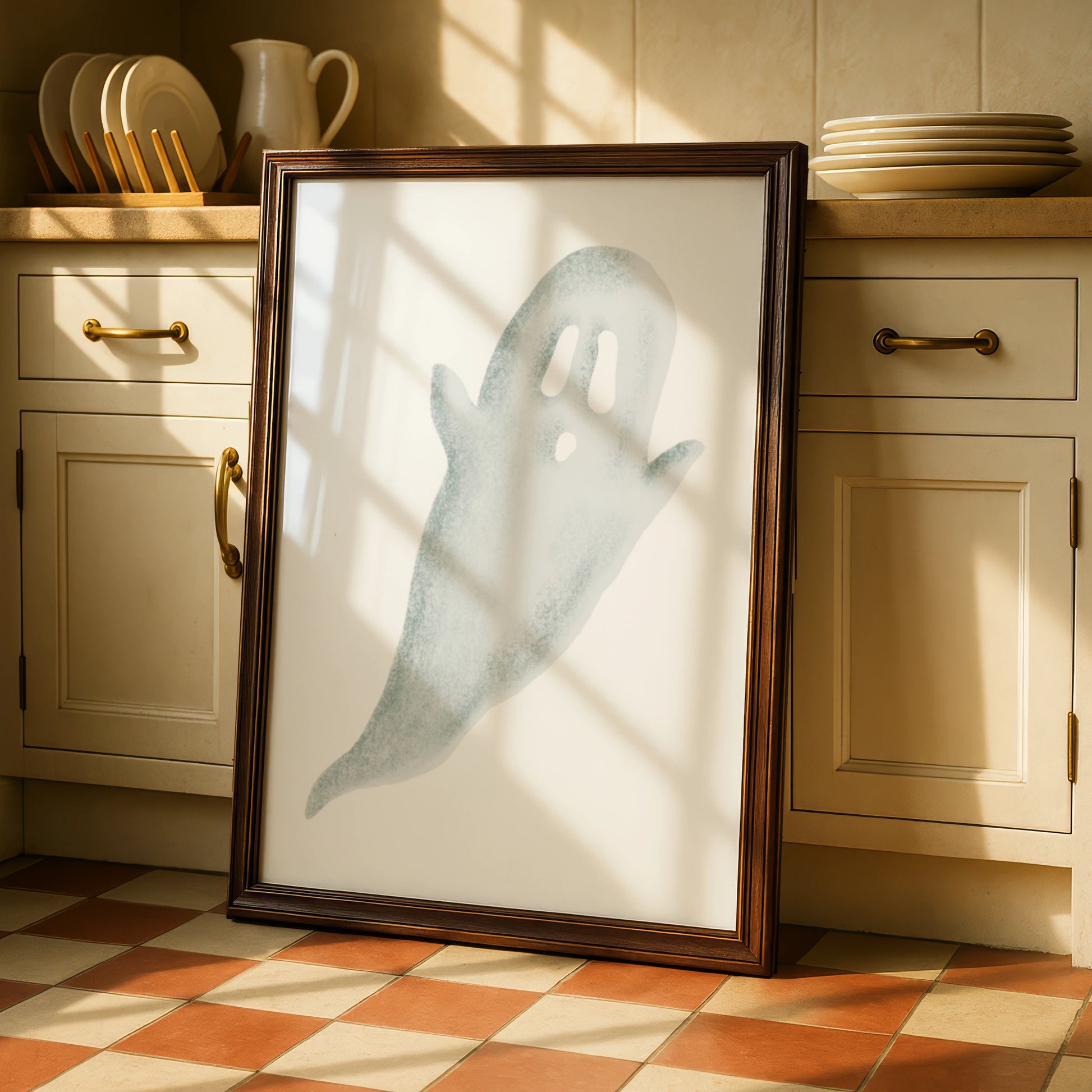 Halloween Ghost Poster, Spooky Ghost Wall Art, Minimalist Halloween Print, Sage Green Home Decor