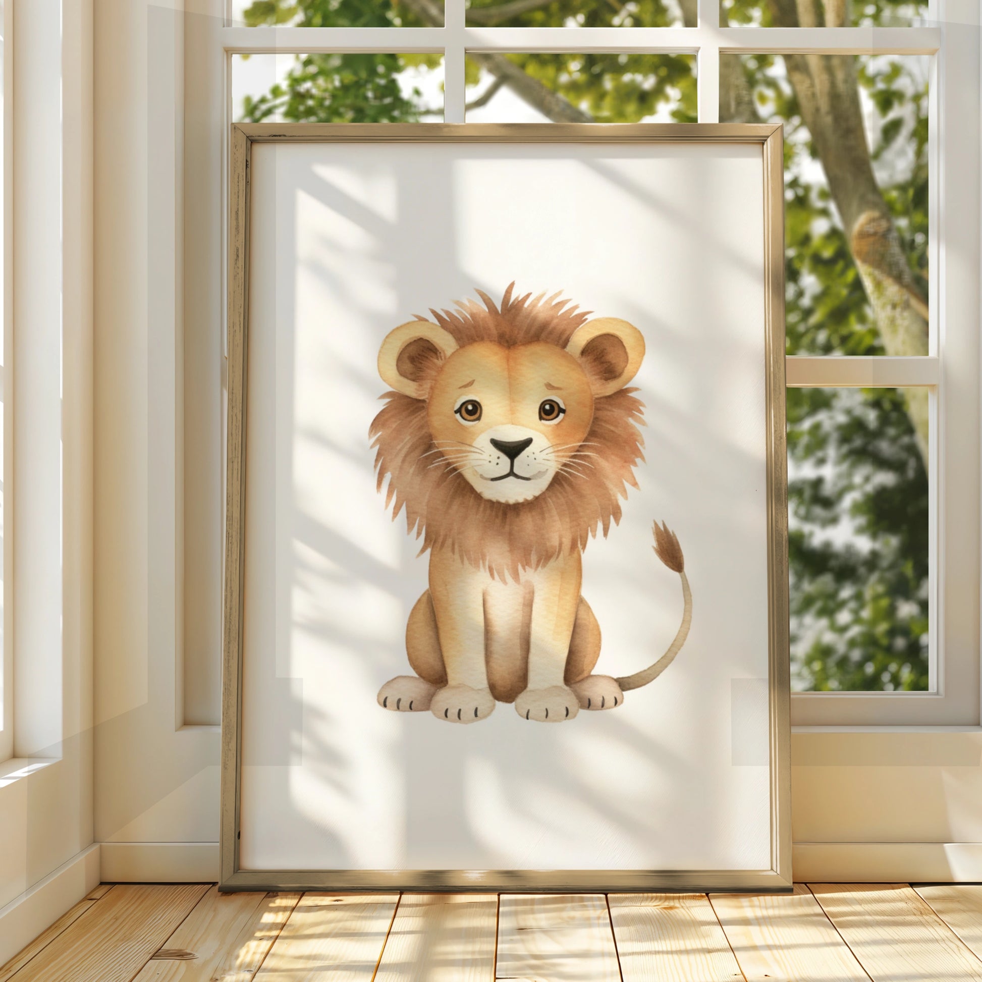 Lion Nursery Wall Art, Cute Watercolour Lion Print, Safari Baby Room Poster, Kids Animal Decor