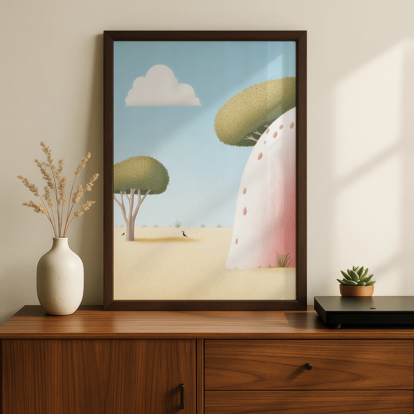Nursery Wall Art Mushroom Print, Whimsical Pastel Poster, Kids Room Decor, Dreamy Landscape Children