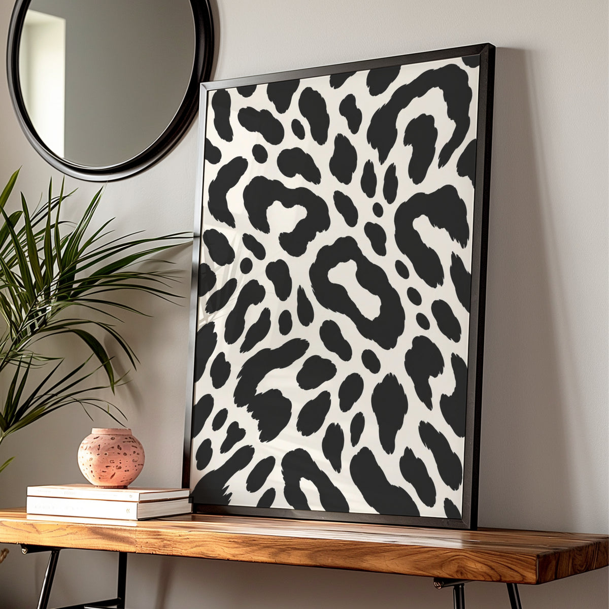 Leopard Print Wall Art, Monochrome Animal Pattern Poster, Black White Gallery Print
