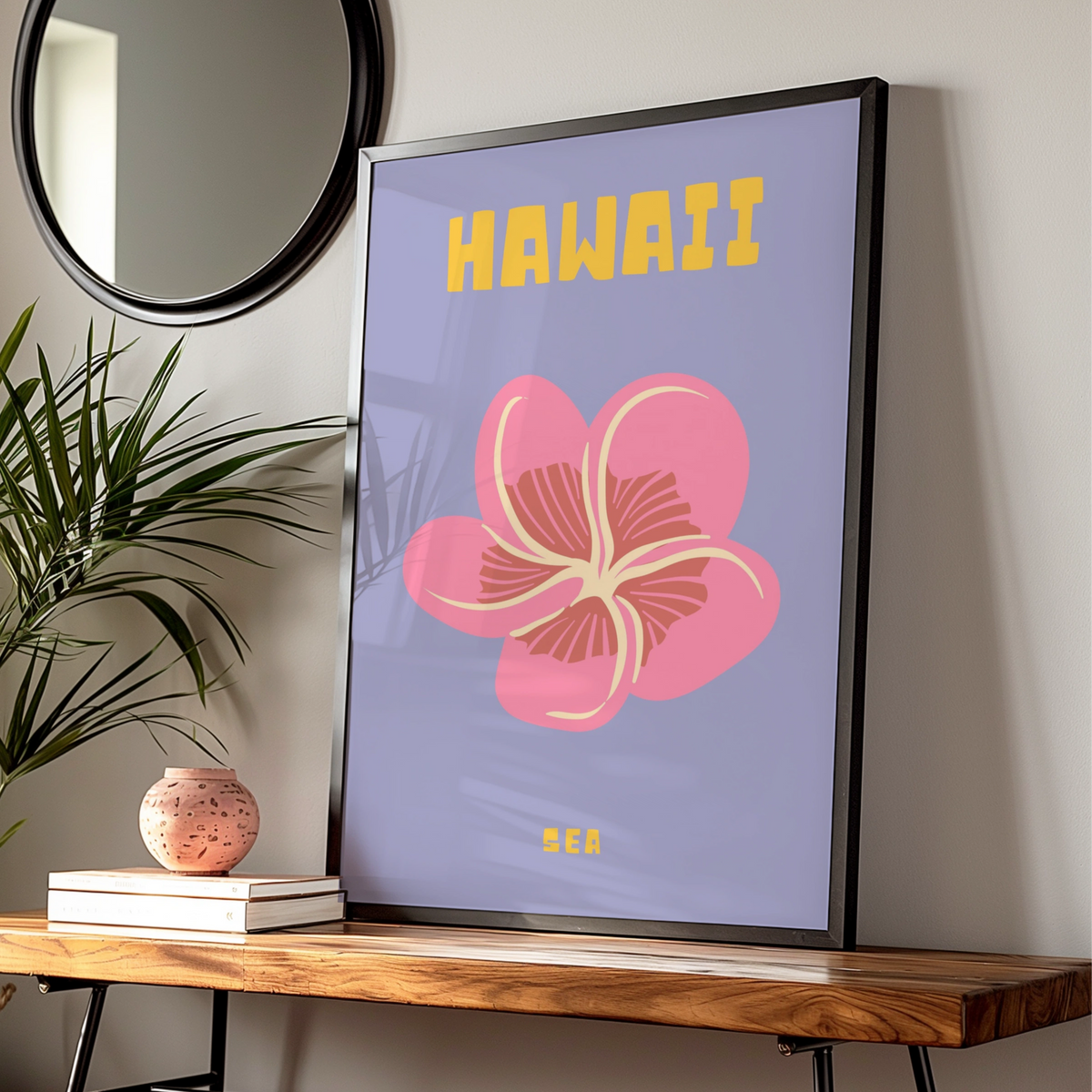 Hawaii Travel Poster, Tropical Flower Wall Art, Retro Hawaii Print, Plumeria Decor