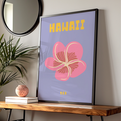 Hawaii Travel Poster, Tropical Flower Wall Art, Retro Hawaii Print, Plumeria Decor