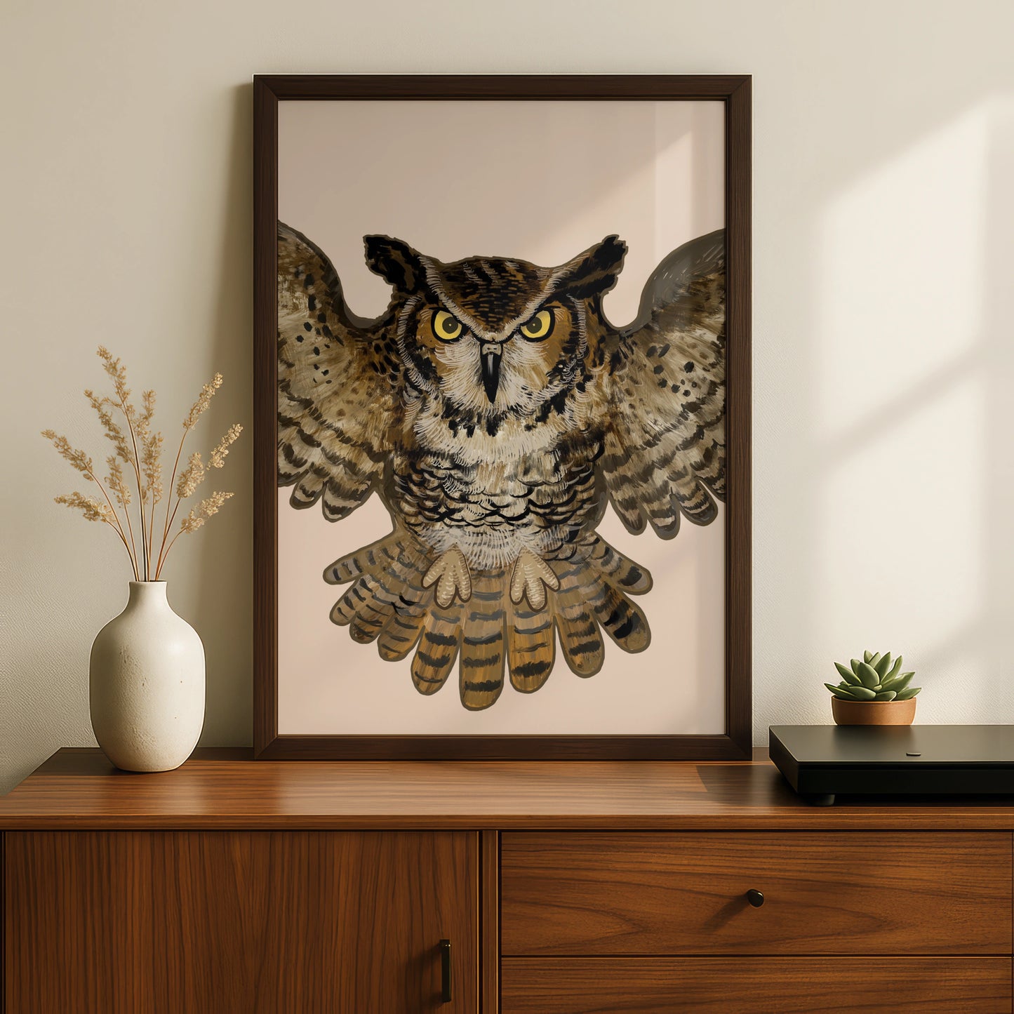 Halloween Owl Poster, Spooky Owl Wall Art, Great Horned Owl Print, Brown Bird Art