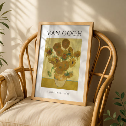 Van Gogh Sunflowers 1888 Wall Art Print | Yellow Floral Vintage Poster, Living Room – A5 White frame