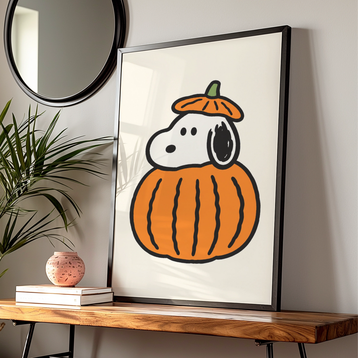 Halloween Cartoon Dog Pumpkin Poster, Cute Autumn Wall Art, Quirky Seasonal Print, Orange — Digital Download