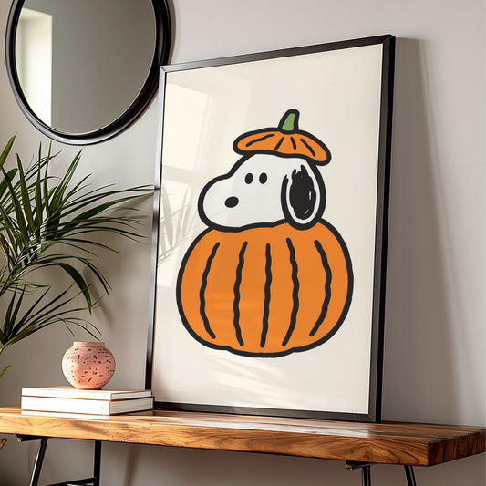 Halloween Cartoon Dog Pumpkin Poster, Cute Autumn Wall Art, Quirky Seasonal Print, Orange — Digital Download
