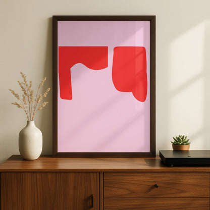 Maximalist Abstract Shape Poster, Bold Red Pink Modern Wall Art Print, Retro Geometric