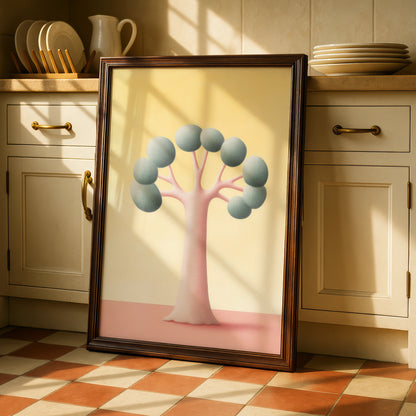 Nursery Tree Wall Art, Pastel Pink Yellow Kids Room Print, Minimalist Baby Decor