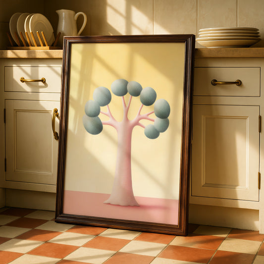Nursery Tree Wall Art, Pastel Pink Yellow Kids Room Print, Minimalist Baby Decor