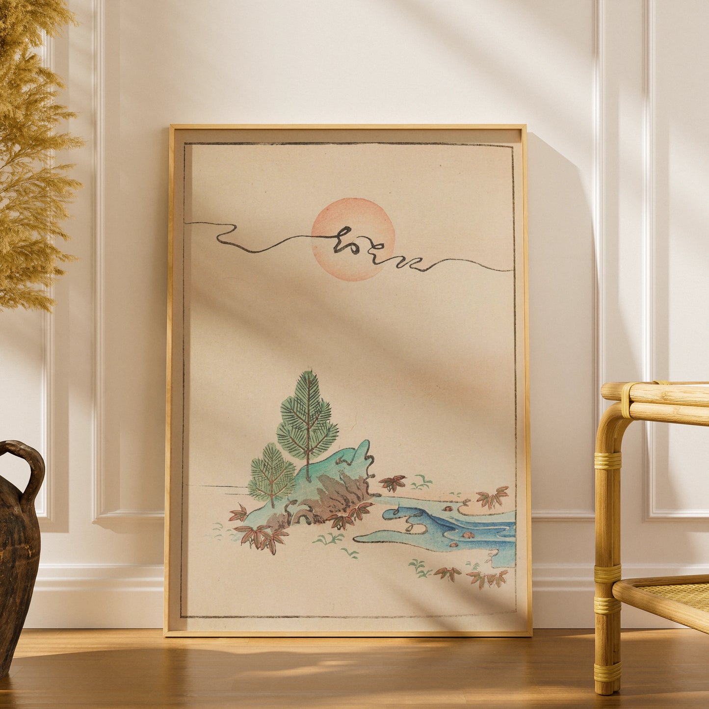 Japanese Wall Art, Vintage Bijutsukai Woodblock Print, Minimalist Rising Sun Poster – A5 print