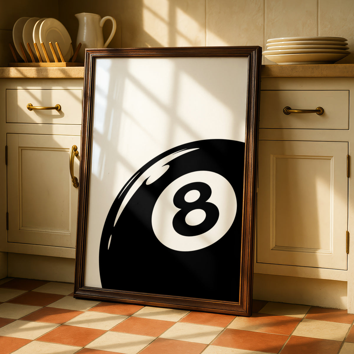 8 Ball Pool Print, Monochrome Wall Art, Black and White Poster, Minimalist Snooker Decor