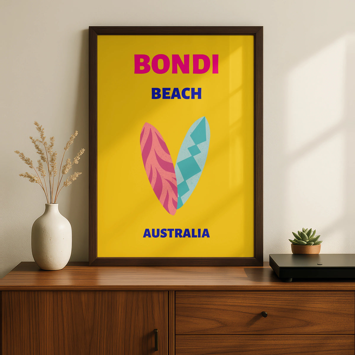 Bondi Beach Australia Travel Poster, Retro Surf Wall Art, Sydney Colourful Print