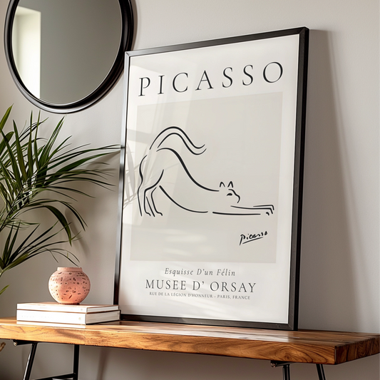 Picasso Cat Line Drawing, Esquisse D'un Felin, Monochrome Wall Art, Minimalist Print