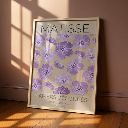 Matisse Papiers Decoupes Floral Poster, Purple Maximalist Wall Art, Paris 1951 Print