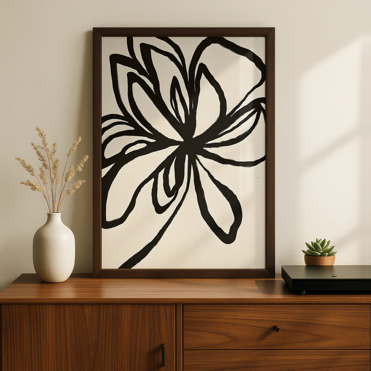 Abstract Flower Line Art, Monochrome Wall Art, Black and White Botanical Minimalist Print