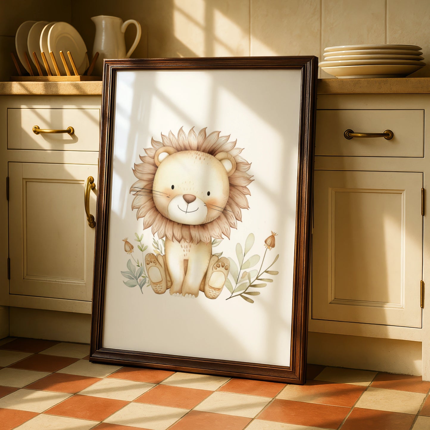 Cute Lion Nursery Wall Art, Watercolour Safari Baby Poster, Boho Animal Print for Kids Room