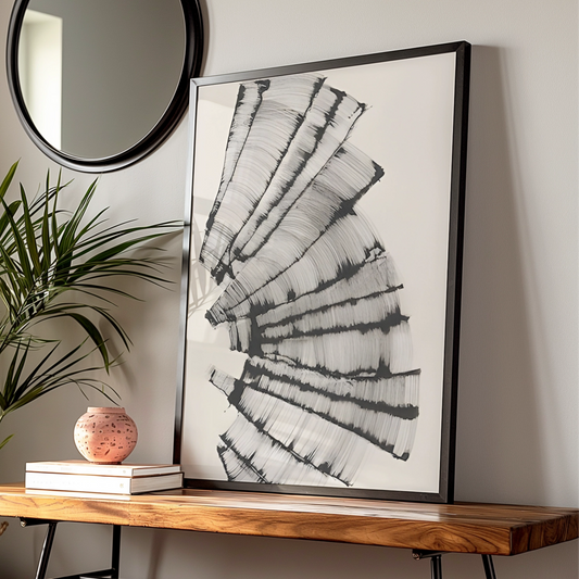 Abstract Brushstroke Fan Print, Monochrome Wall Art, Modern Black White Poster