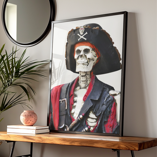Skeleton Pirate Halloween Art Print, Skull Crossbones Poster, Spooky Wall Art