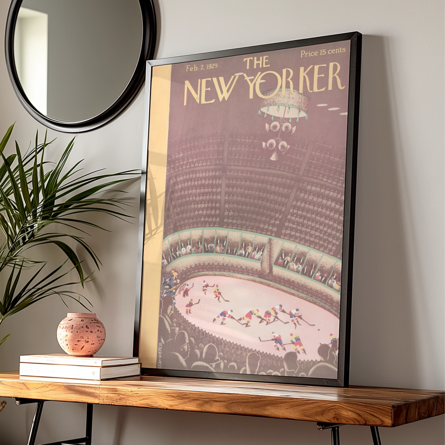 New Yorker 1929 Ice Hockey Arena Cover Art Poster, Vintage Sports Wall Art Print