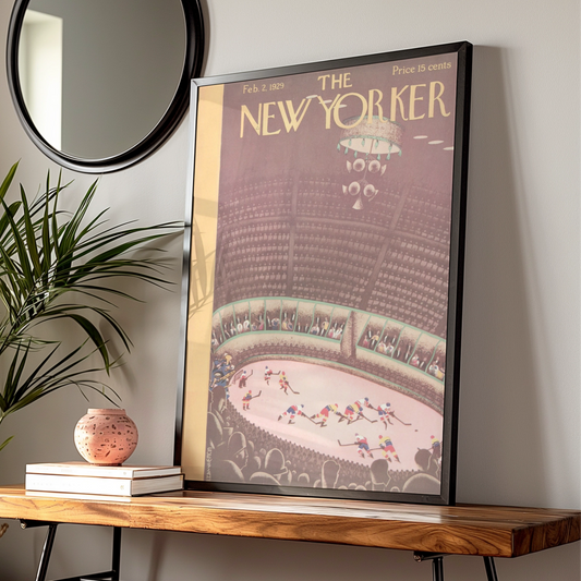 New Yorker 1929 Ice Hockey Arena Cover Art Poster, Vintage Sports Wall Art Print