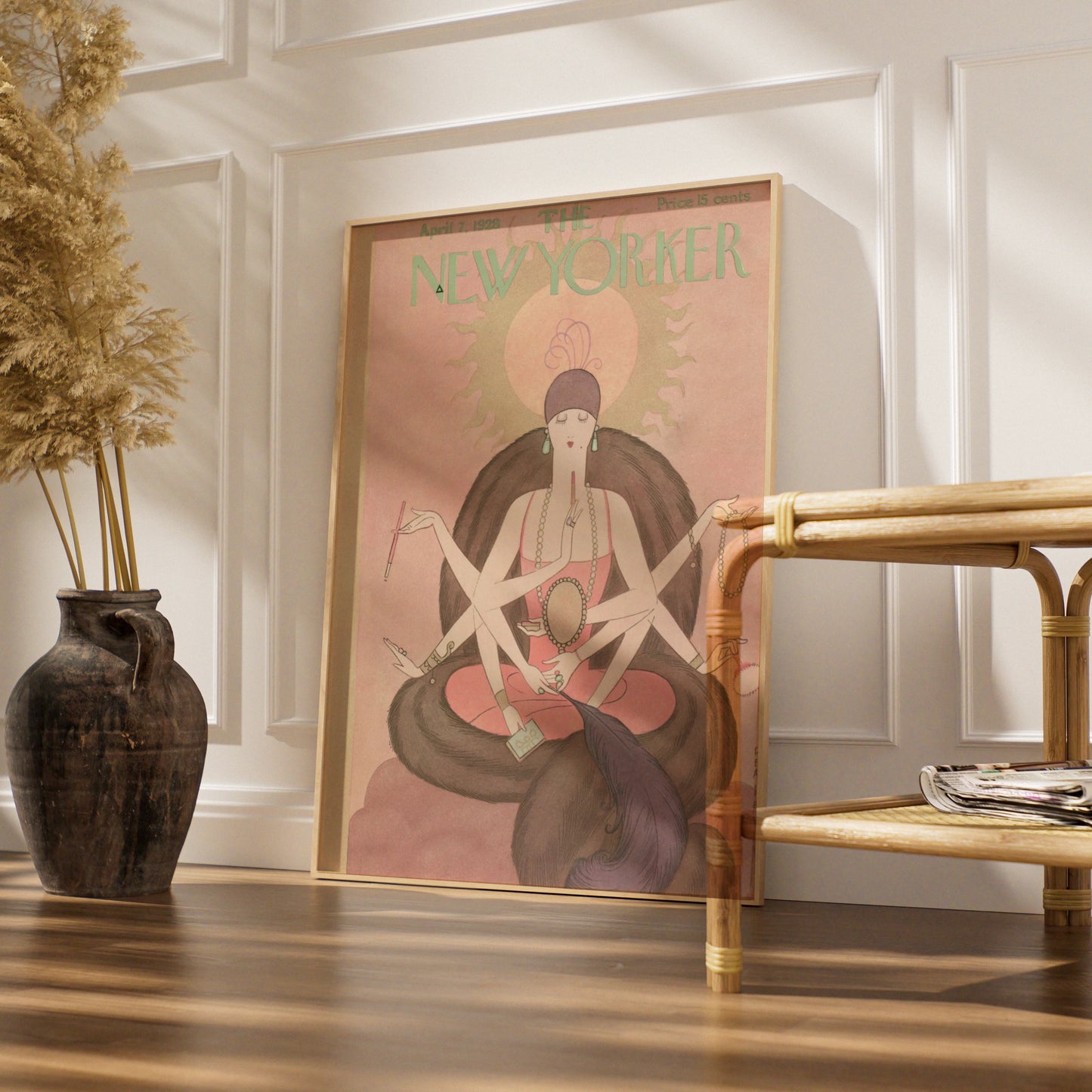 The New Yorker April 1928 Cover Poster, Art Deco Lady, Vintage Pink Wall Art Print