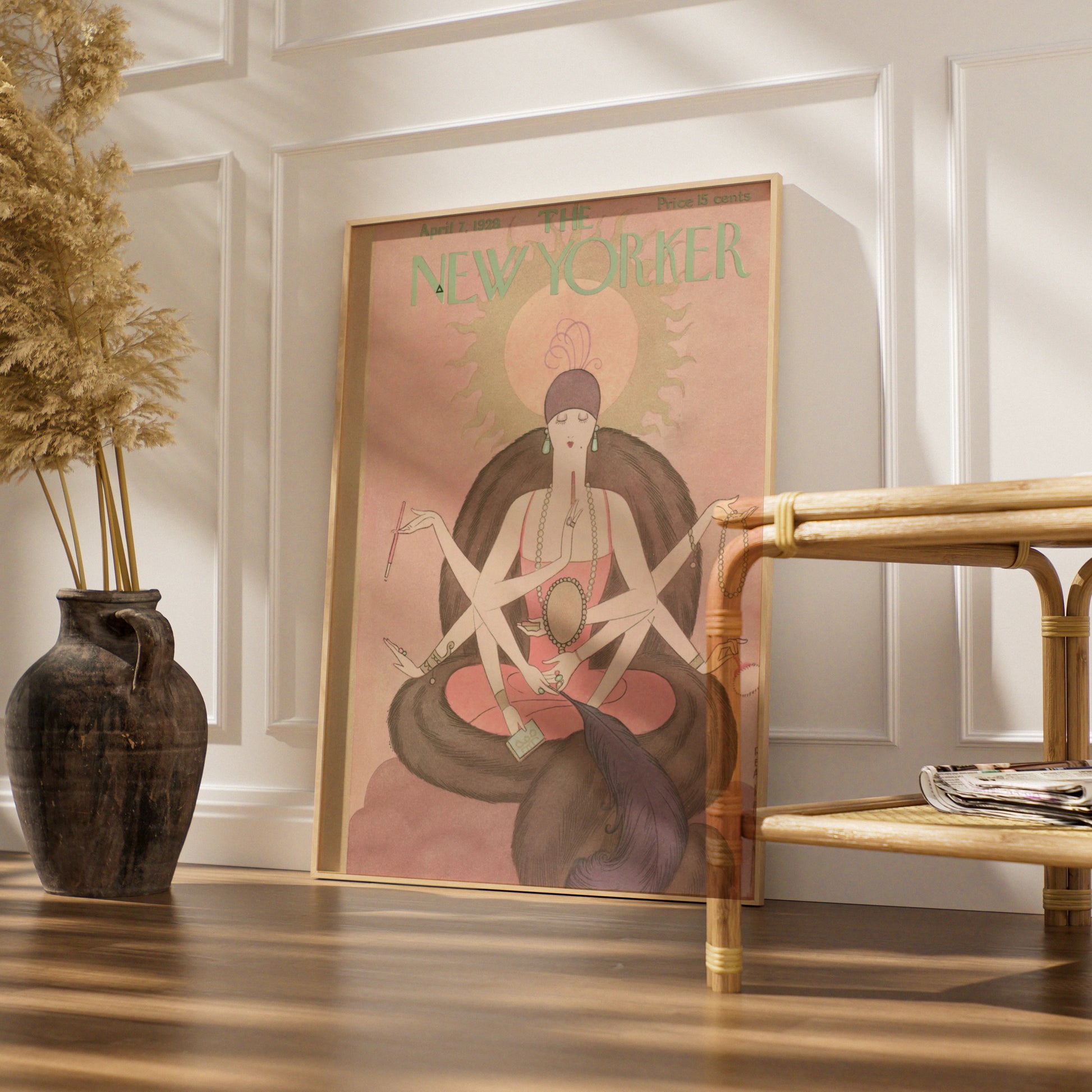 The New Yorker April 1928 Cover Poster, Art Deco Lady, Vintage Pink Wall Art Print