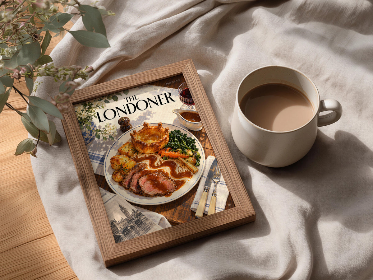 London Sunday Roast Poster, British Food Wall Art, Kitchen Art Print, Dining Room Decor