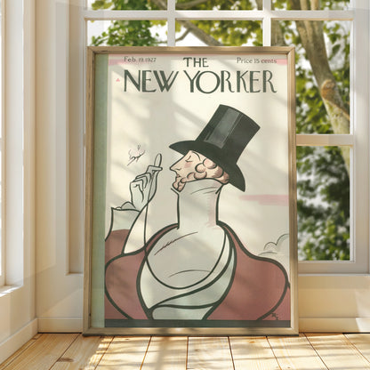 The New Yorker February 1927 Vintage Cover Poster, Top Hat Gentleman Art Deco Print