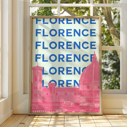 Florence Italy Travel Poster, Retro Wall Art, Tuscany City Print, Bold Typography Decor