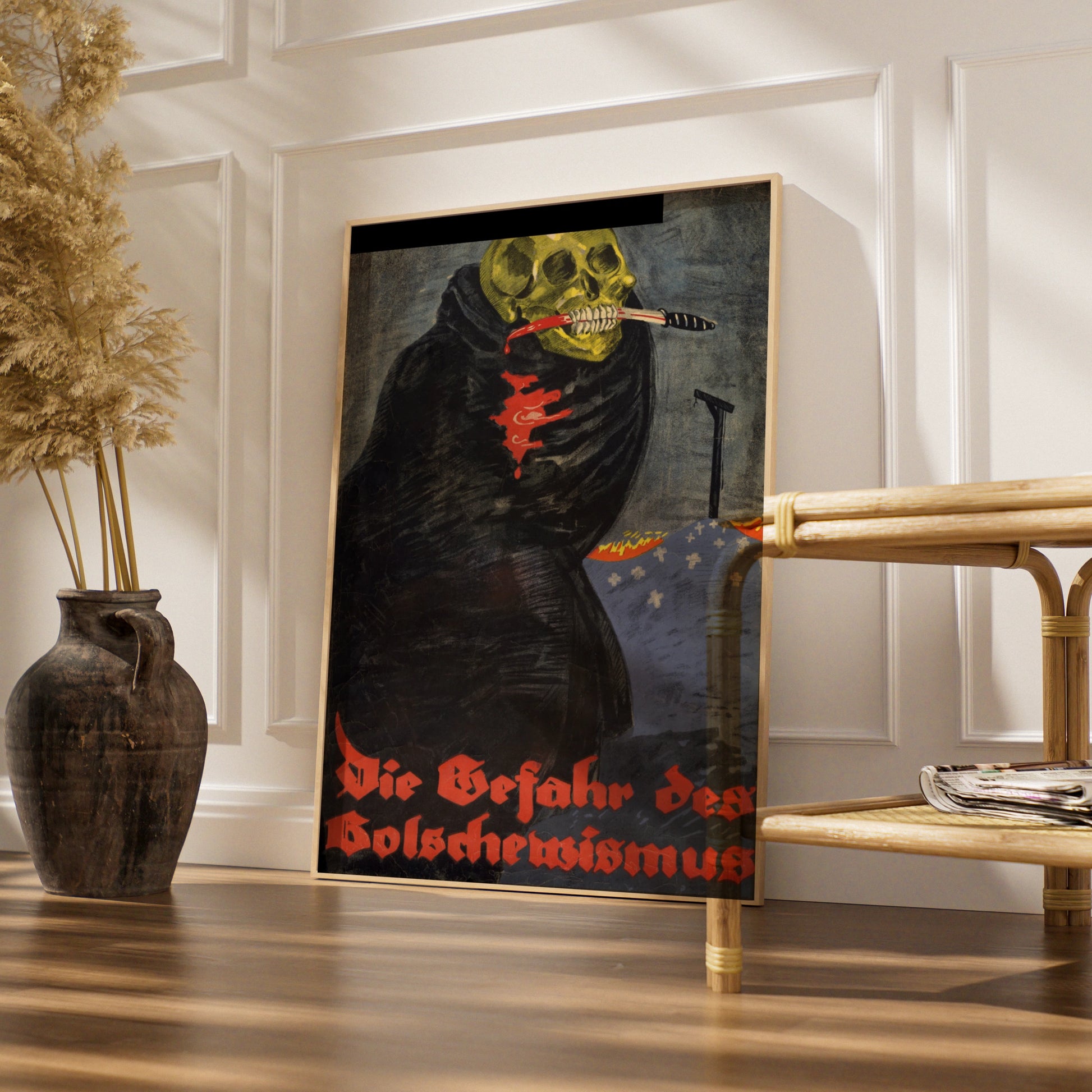 Vintage Skull Halloween Art Print, Dark Gothic Skeleton Poster, Spooky Wall Art