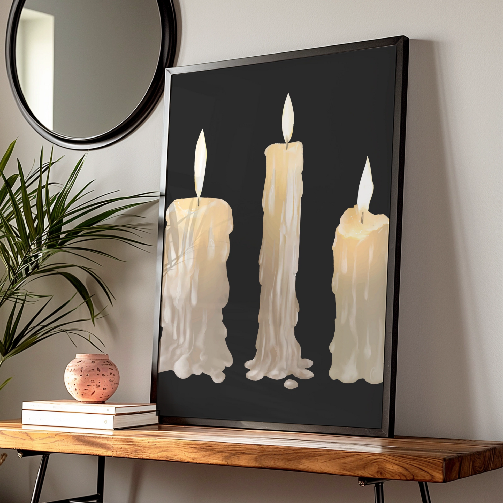 Halloween Candle Art Print, Dripping Wax Candles Poster, Dark Gothic Wall Art, Spooky Decor
