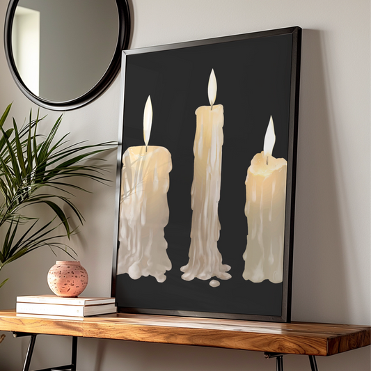 Halloween Candle Art Print, Dripping Wax Candles Poster, Dark Gothic Wall Art, Spooky Decor
