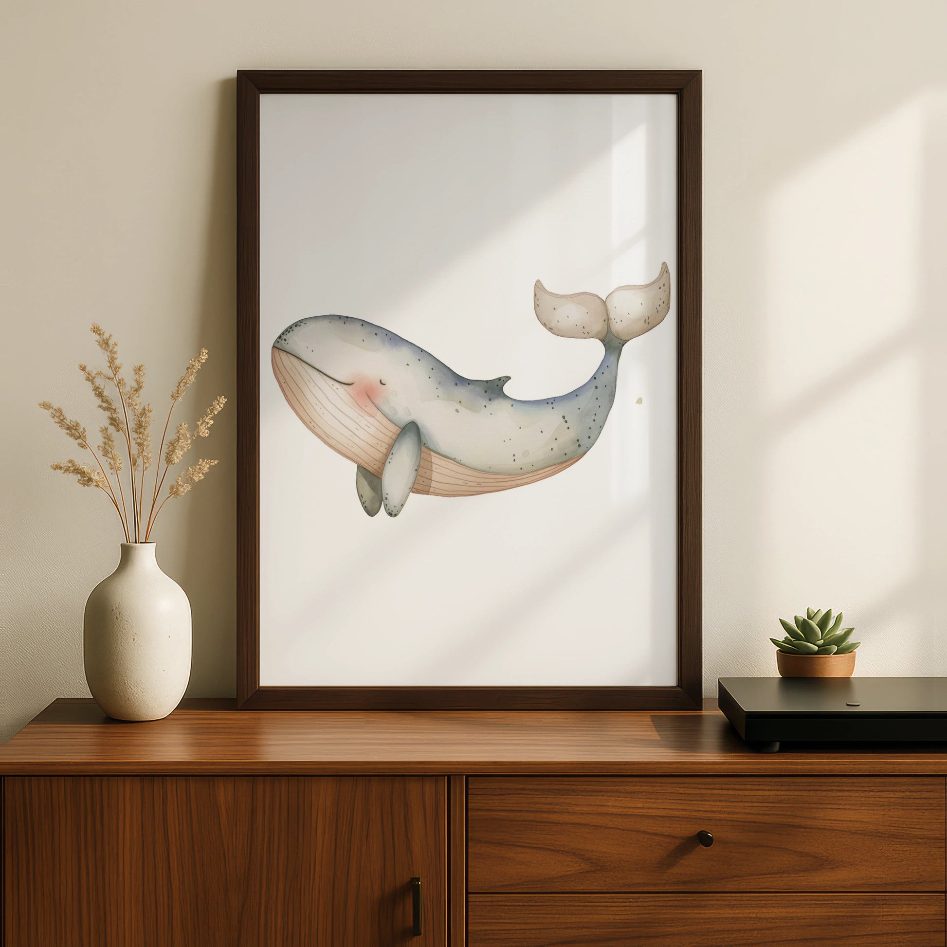 Whale Nursery Wall Art, Watercolour Ocean Print, Baby Room Poster, Cute Sea Animal Decor