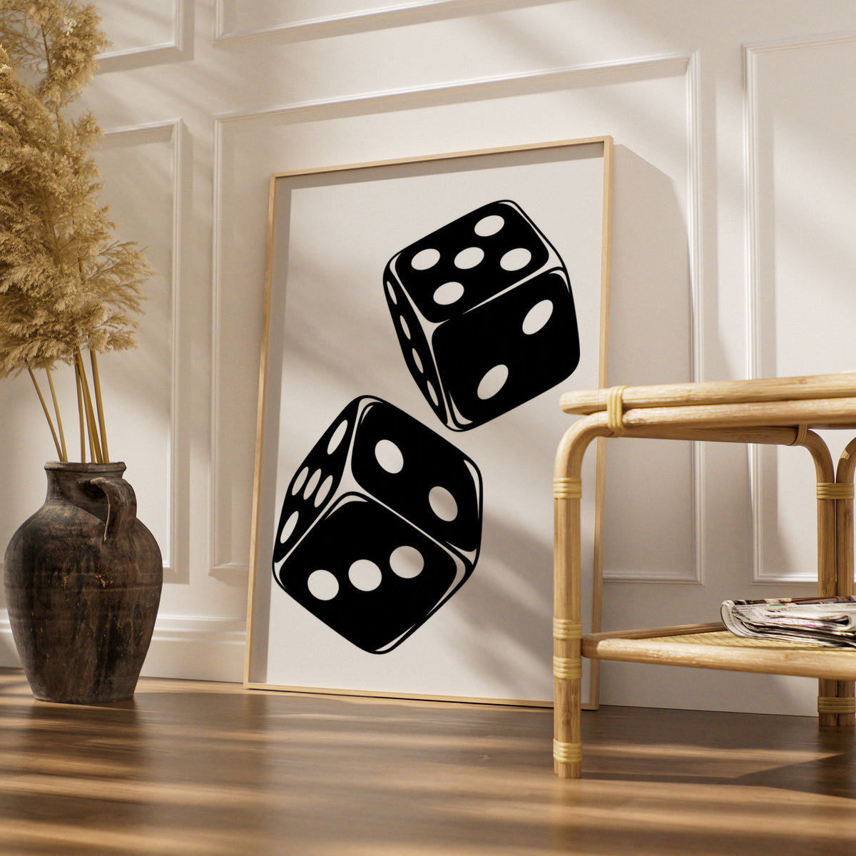 Rolling Dice Monochrome Wall Art, Black and White Poster, Modern Gallery Print