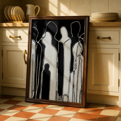 Abstract Figure Group Print, Monochrome Wall Art, Black and White Minimalist Poster, Modern Decor