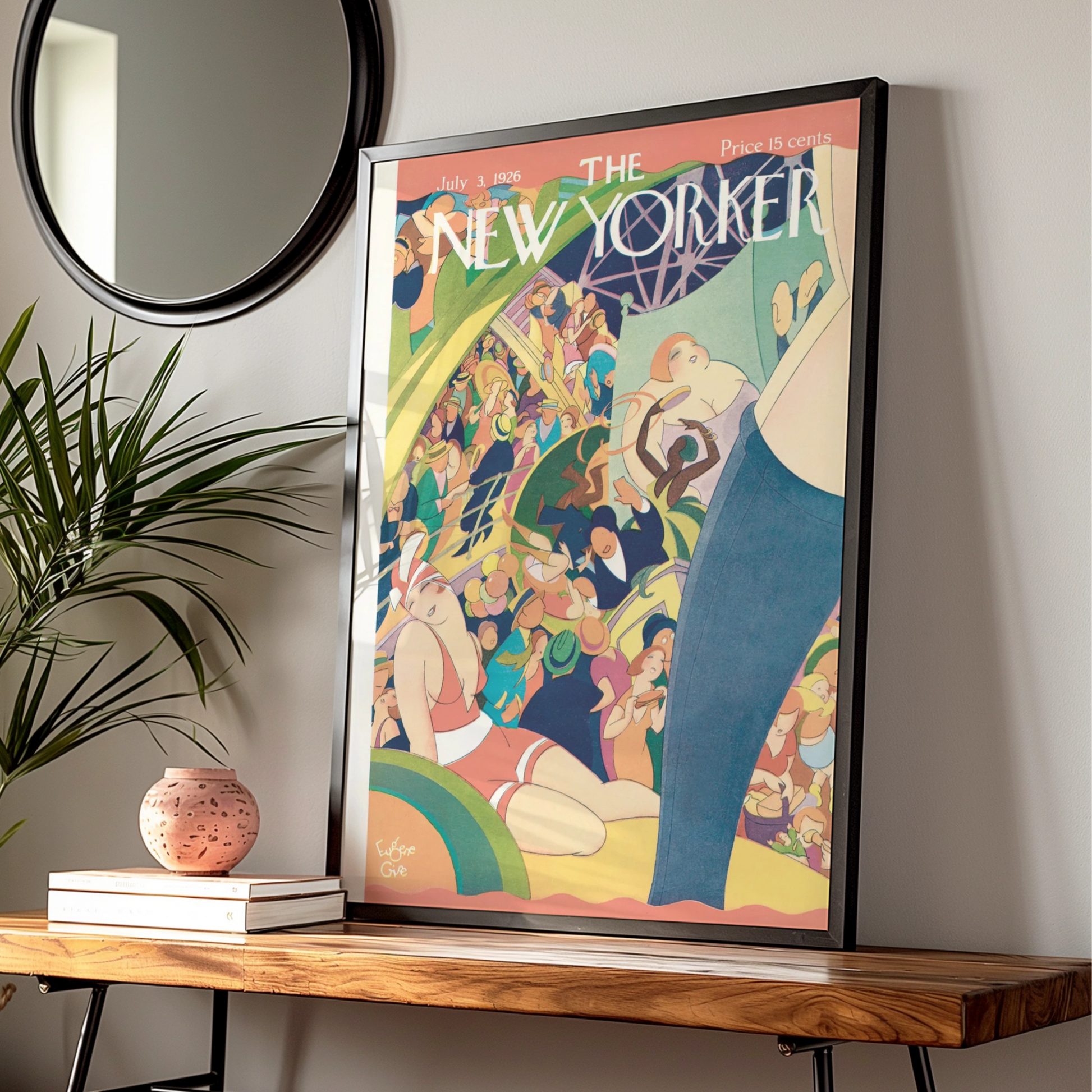 New Yorker July 1926 Cover Poster, Eugene Give Beach Crowd Art Deco Wall Art Print