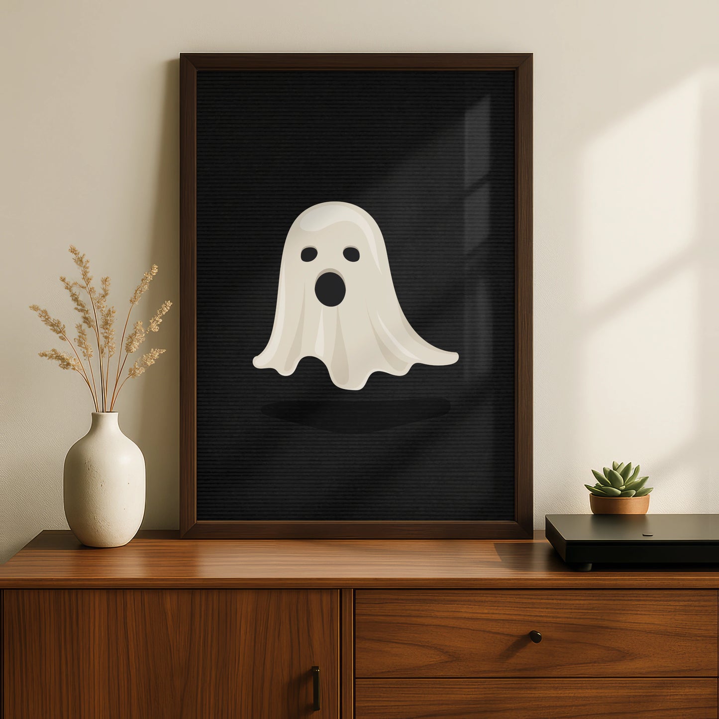 Halloween Ghost Poster, Spooky Ghost Wall Art, Black White Minimalist Print
