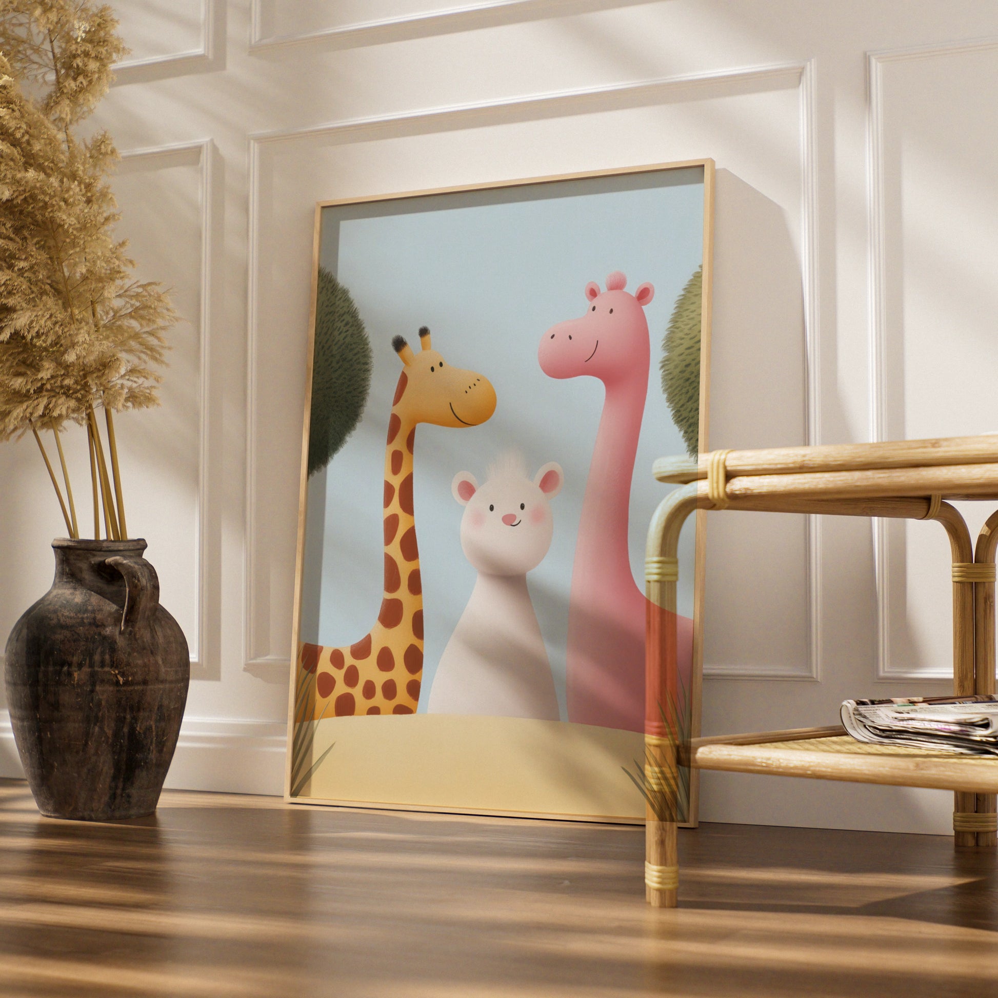 Cute Giraffe Nursery Wall Art, Baby Animal Poster, Safari Friends Print for Kids Room