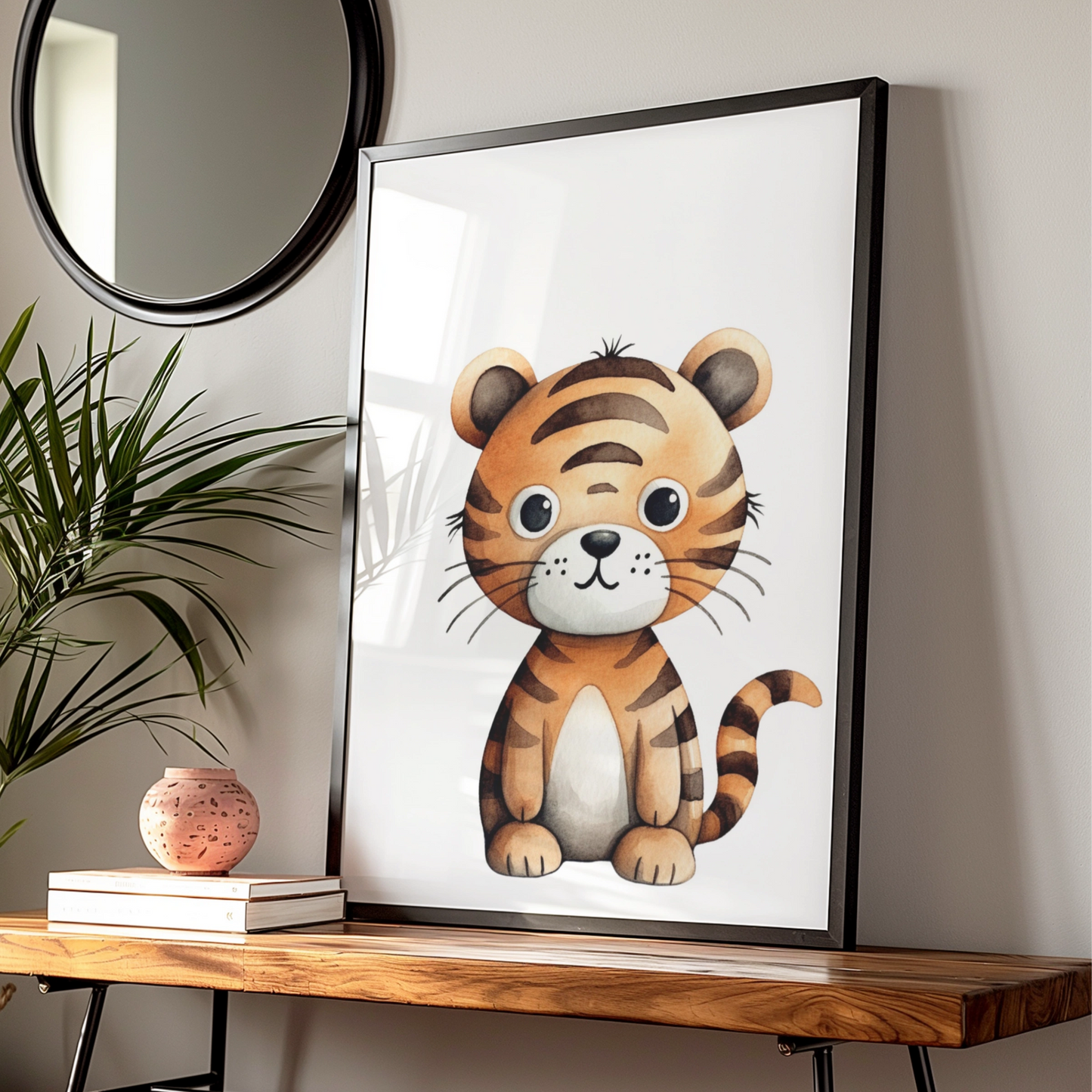Cute Tiger Nursery Wall Art, Baby Animal Poster, Kids Room Watercolour Print, Safari Decor