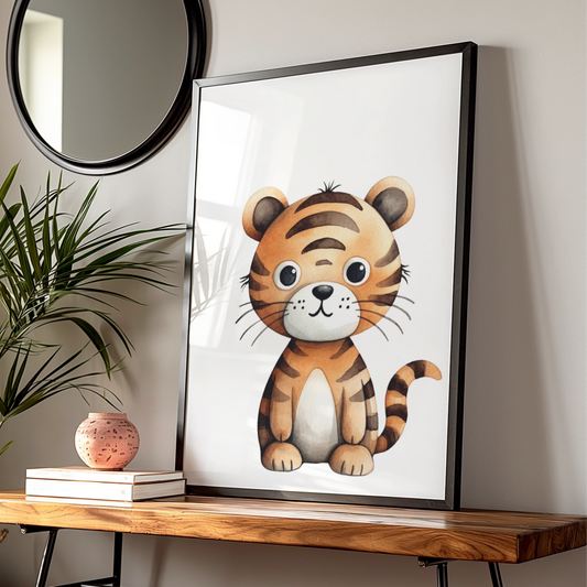 Cute Tiger Nursery Wall Art, Baby Animal Poster, Kids Room Watercolour Print, Safari Decor