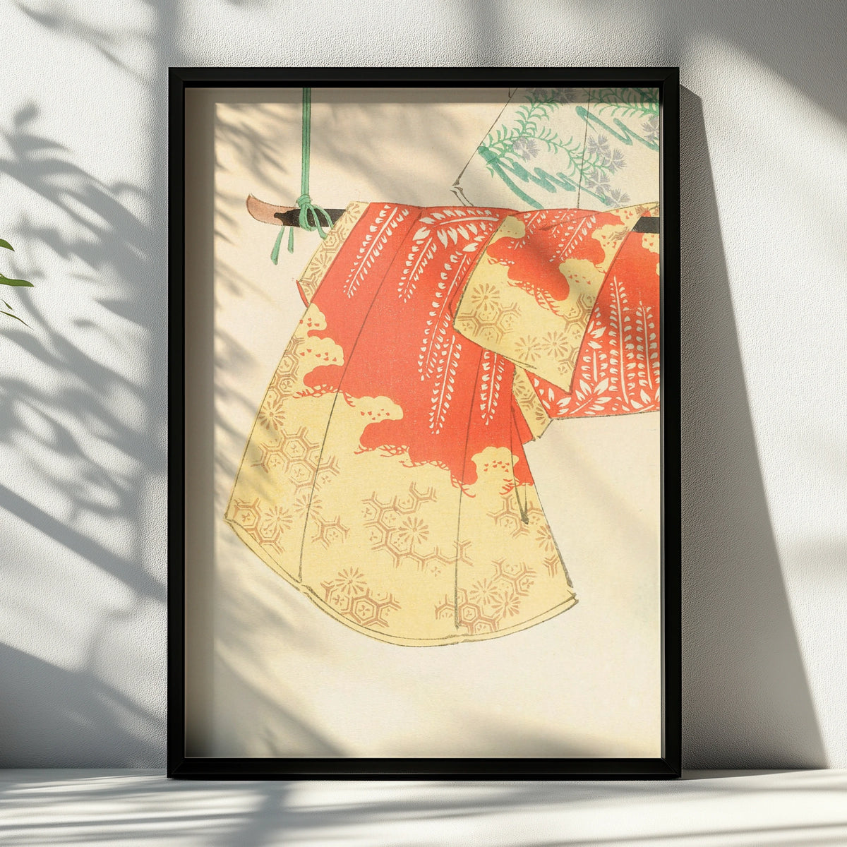 Vintage Japanese Kimono Art Print, Bijutsukai 1901 Woodblock Wall Art, Japandi Poster – A4 Black frame
