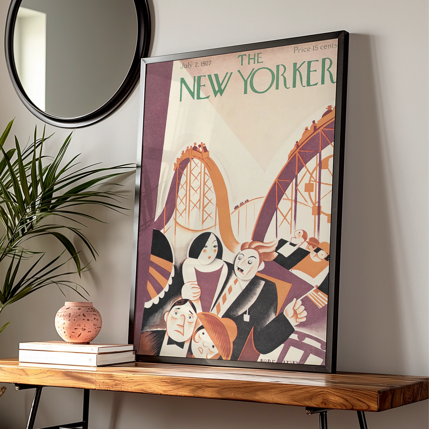 New Yorker 1927 Cover Poster, Vintage Roller Coaster Art Deco Print, Retro Fair Wall Art