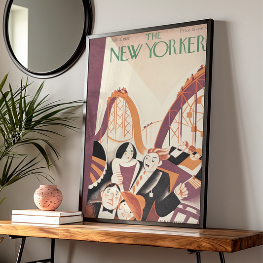 New Yorker 1927 Cover Poster, Vintage Roller Coaster Art Deco Print, Retro Fair Wall Art