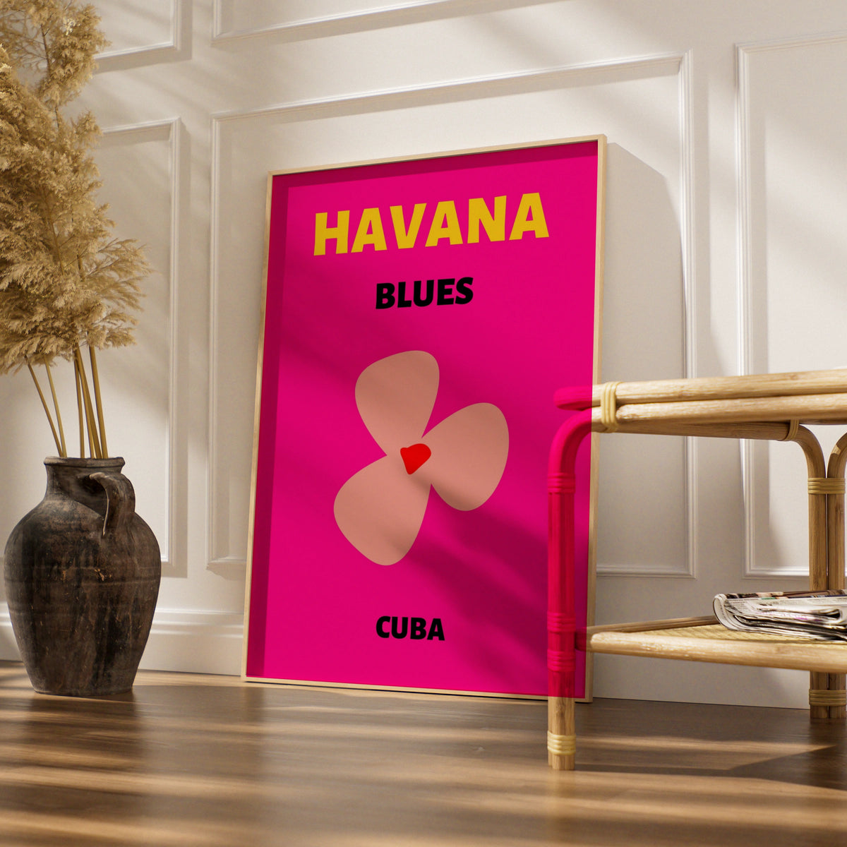 Havana Cuba Travel Poster, Retro Wall Art, Bold Floral Print, Caribbean Decor