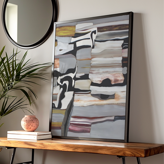 Modern Monochrome Abstract Wall Art, Black White Grey Neutral Poster, Contemporary Print