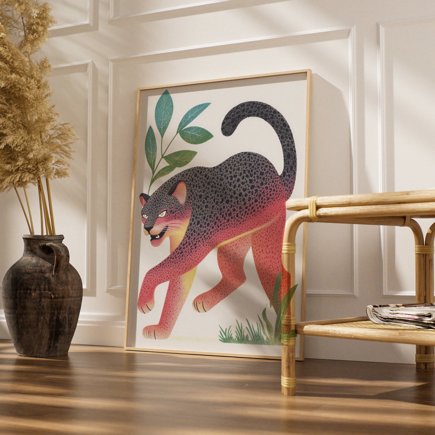 Black Panther Nursery Wall Art, Colourful Jungle Cat Print, Kids Room Poster