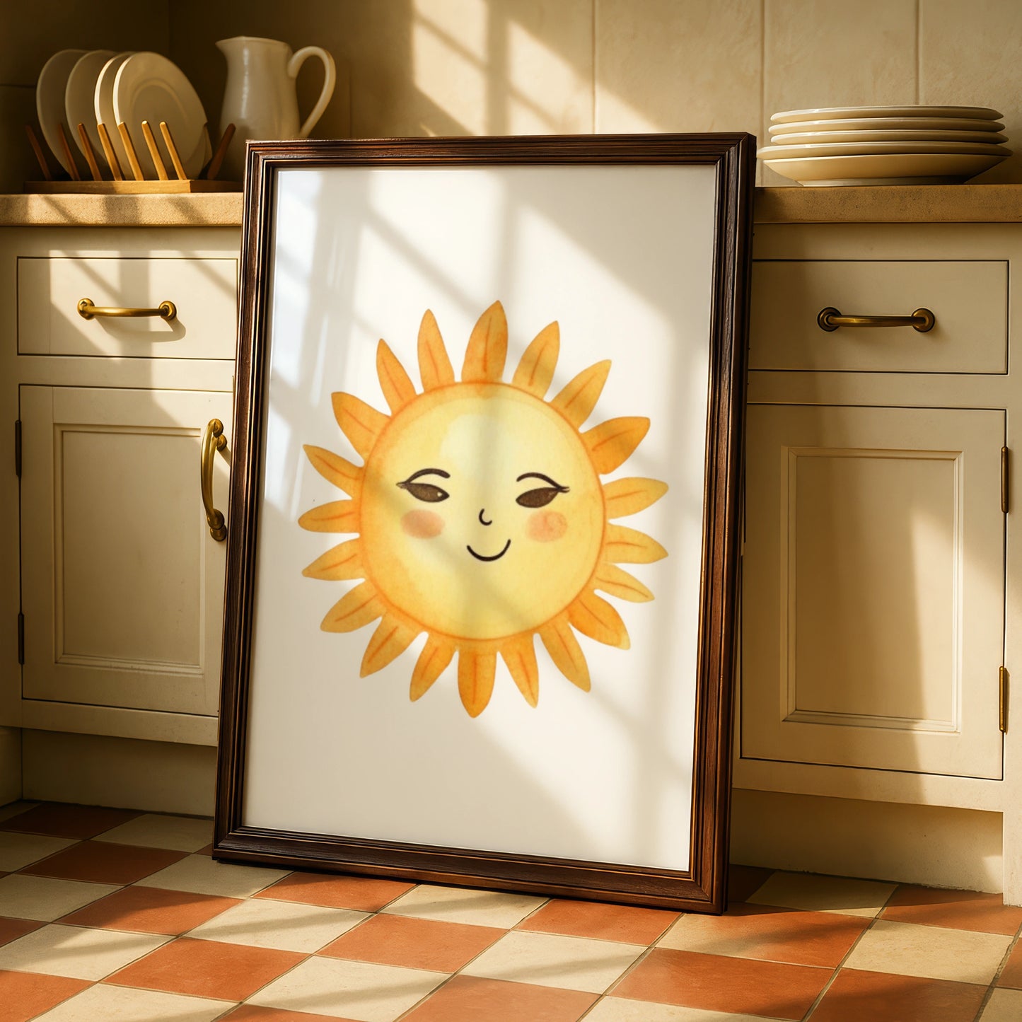 Cute Sun Nursery Wall Art, Smiling Sun Poster, Yellow Kids Room Print, Boho Baby Decor